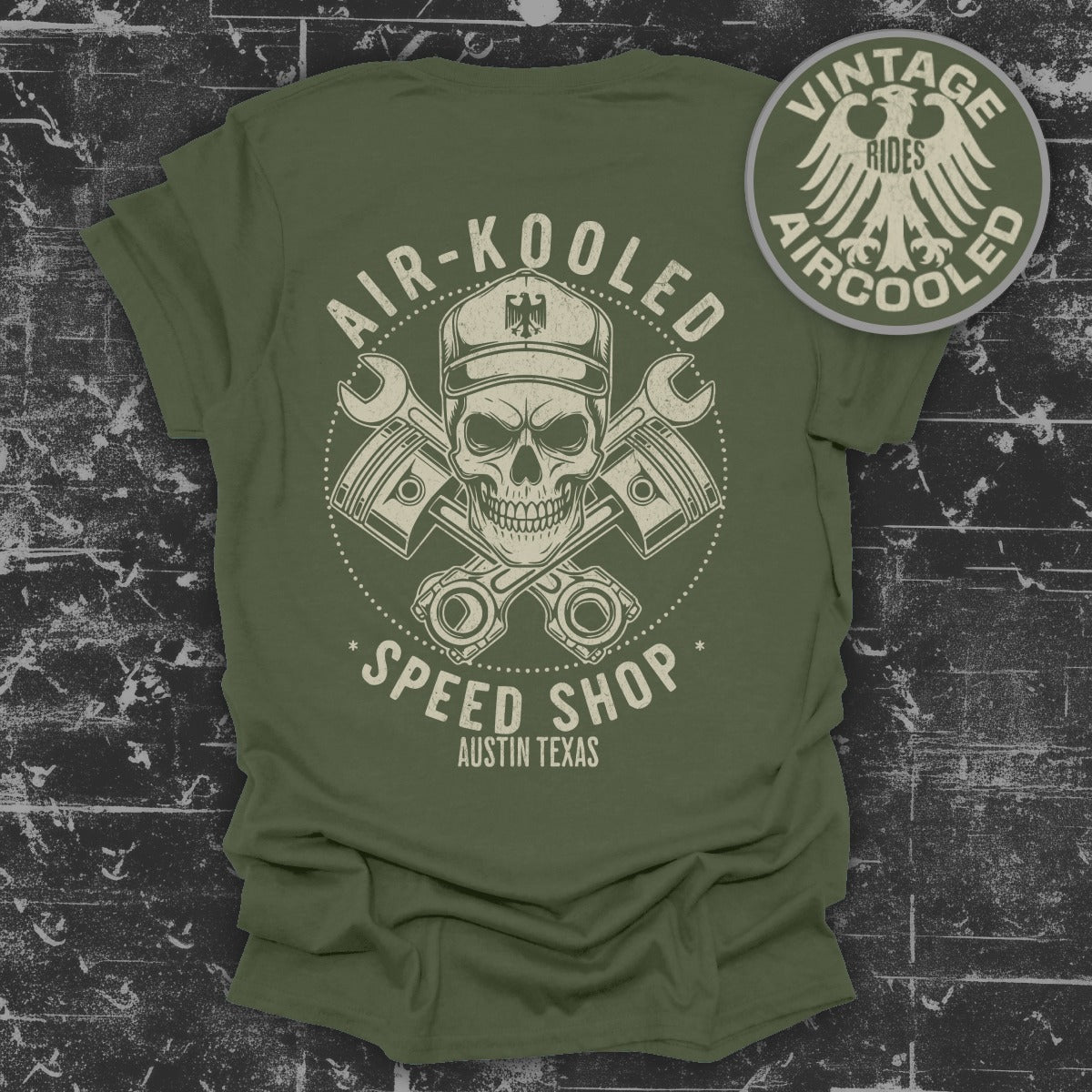 Air-Kooled Speed Shop Austin Texas graphic t-shirt product type