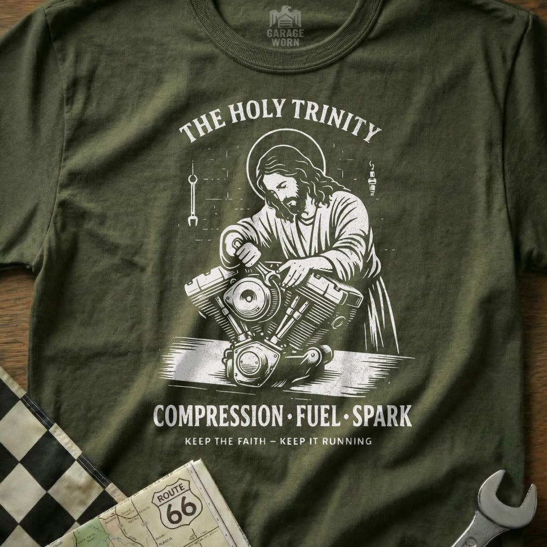 The Holy Trinity Jesus Motorcycle Engine Faith product type
Motorcycle, Biker, Jesus, Engine, V-Twin, Holy Trinity, Compression, Fuel, Spark, Route 66, Mechanic, Faith, Keeper, Running, Garage Worn, Automotive, Custom Bike, Harley Davidson, Christian Biker, Vintage Biker