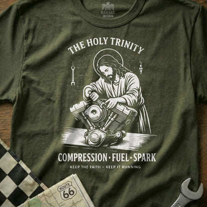 The Holy Trinity Jesus Motorcycle Engine Faith product type
Motorcycle, Biker, Jesus, Engine, V-Twin, Holy Trinity, Compression, Fuel, Spark, Route 66, Mechanic, Faith, Keeper, Running, Garage Worn, Automotive, Custom Bike, Harley Davidson, Christian Biker, Vintage Biker