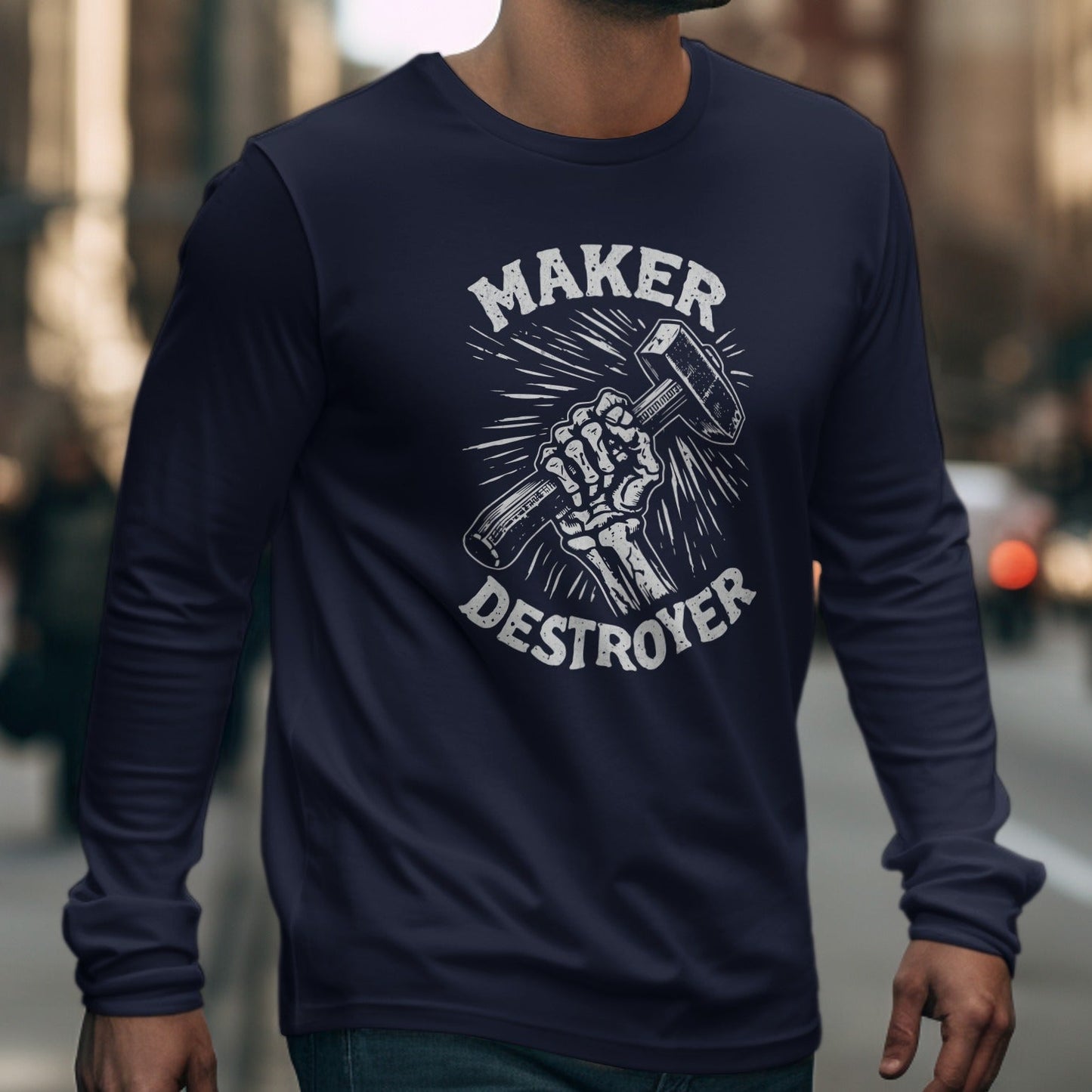 Bold 'Maker Destroyer' Graphic Long Sleeve Shirt