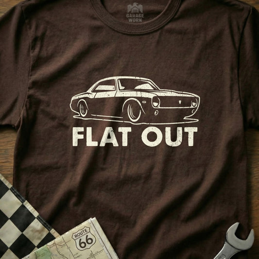 Retro Flat Out Car Graphic T-Shirt for Car Enthusiasts