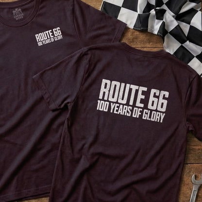Maroon t-shirts with "Route 66 100 Years of Glory" text.