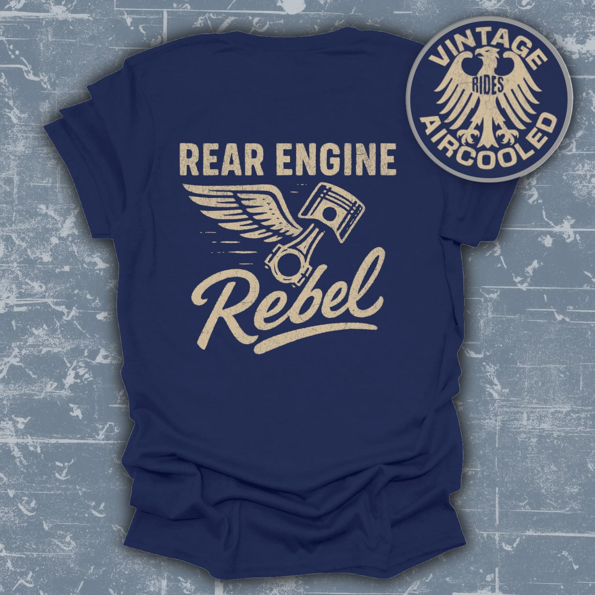 Rear Engine Rebel Blue Graphic Tee for Vintage Rides