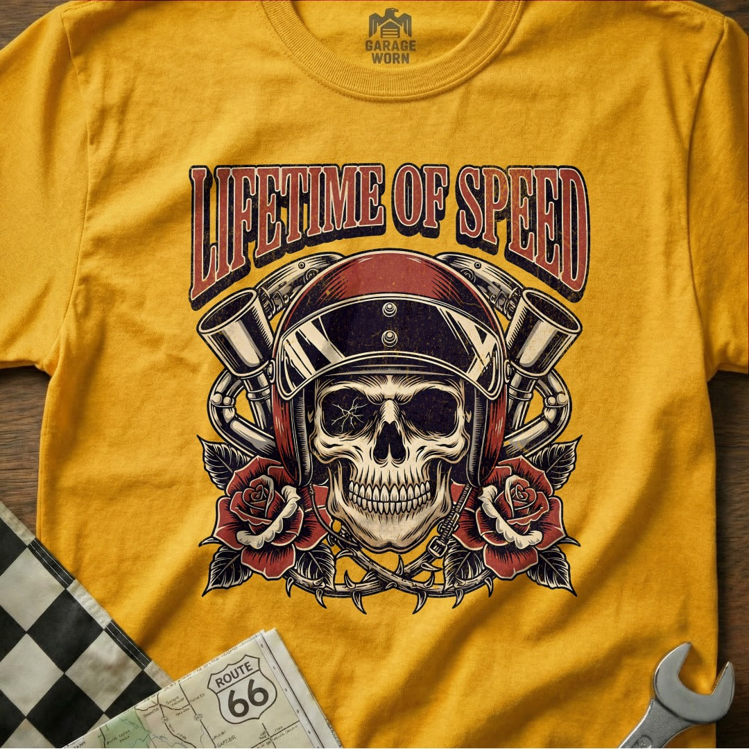 Lifetime of Speed Skull and Roses Graphic Tee