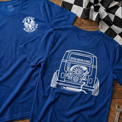 Blue t-shirts with "Vintage Aircooled Rides" graphic and checkered flag.