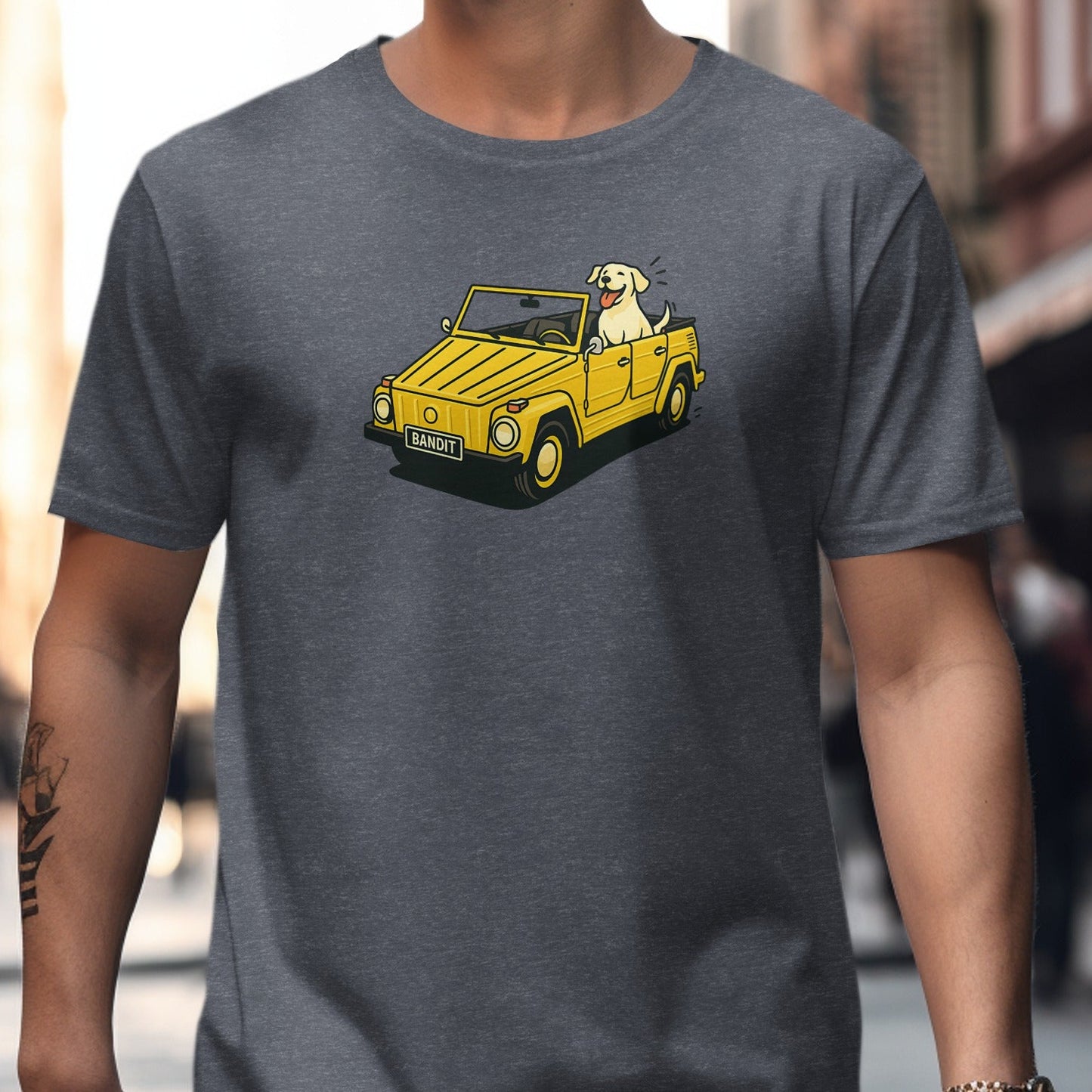 Casual Grey Shirt with Yellow Dog in Car Print product