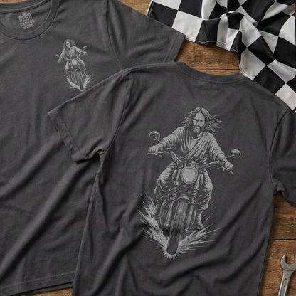 Jesus on a Motorcycle Graphic Tee Shirt Product