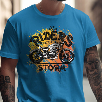 The Riders on the Storm Blue Motorcycle Shirt product