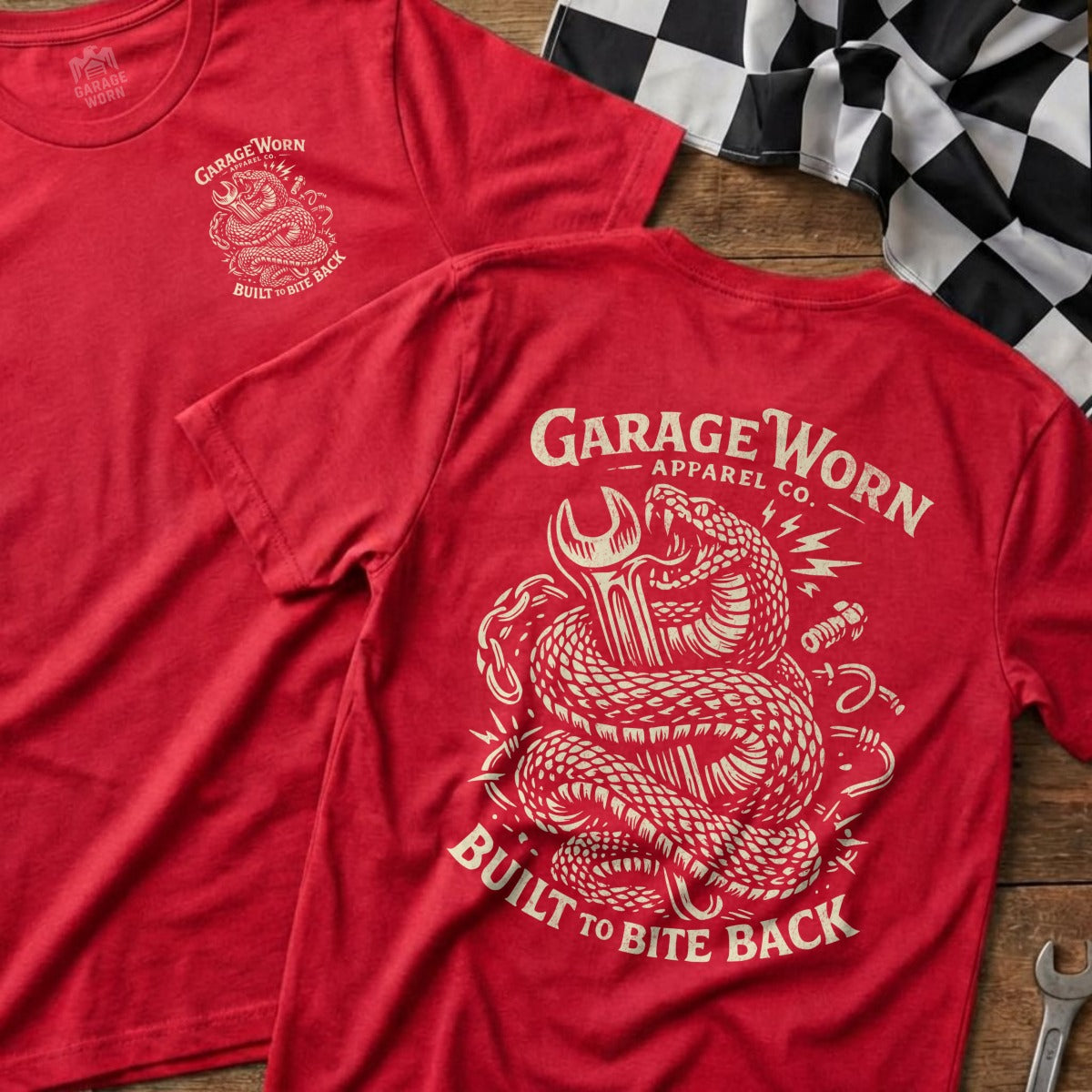 GARAGE WORN APPAREL Snake Wrench Design BUILT TO BITE BACK product type