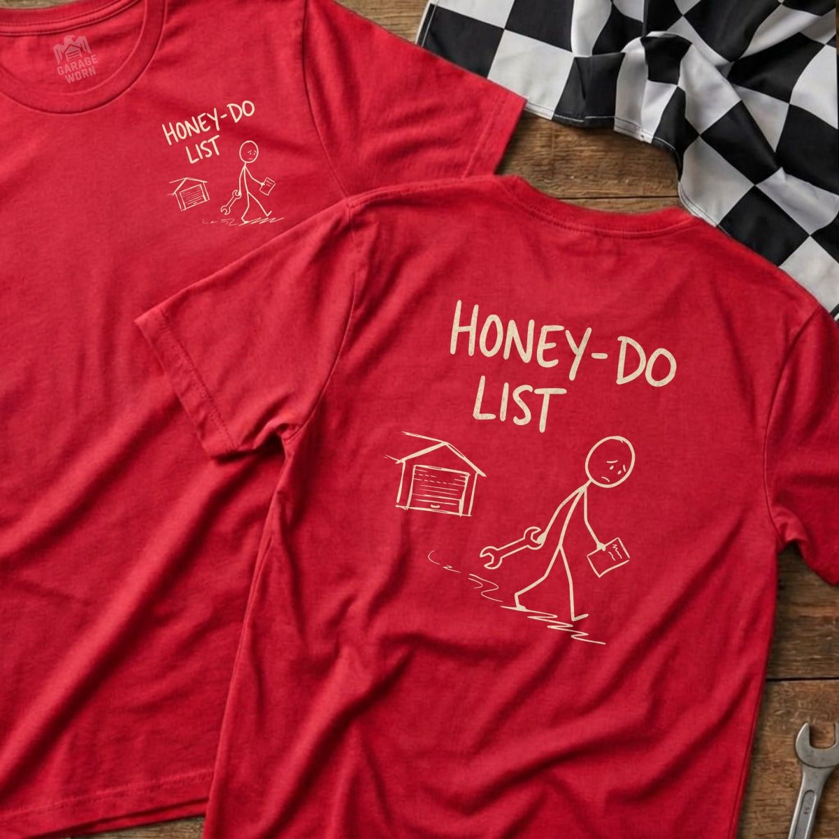 Red t-shirts with "HONEY-DO LIST" and a stick figure carrying a toolbox.