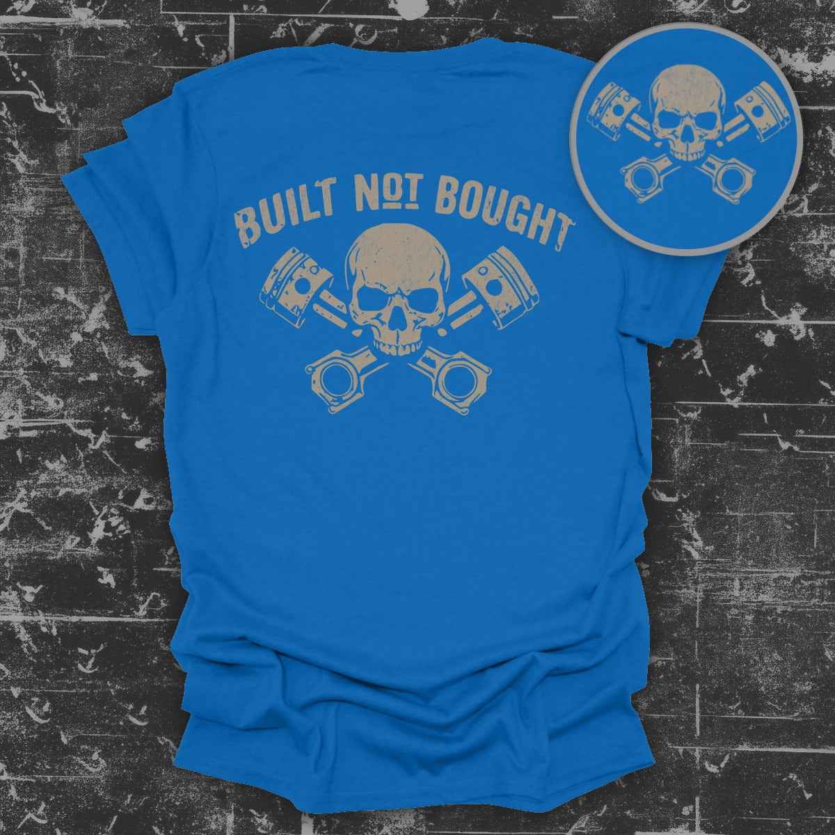 Built Not Bought Skull and Pistons Graphic T-Shirt