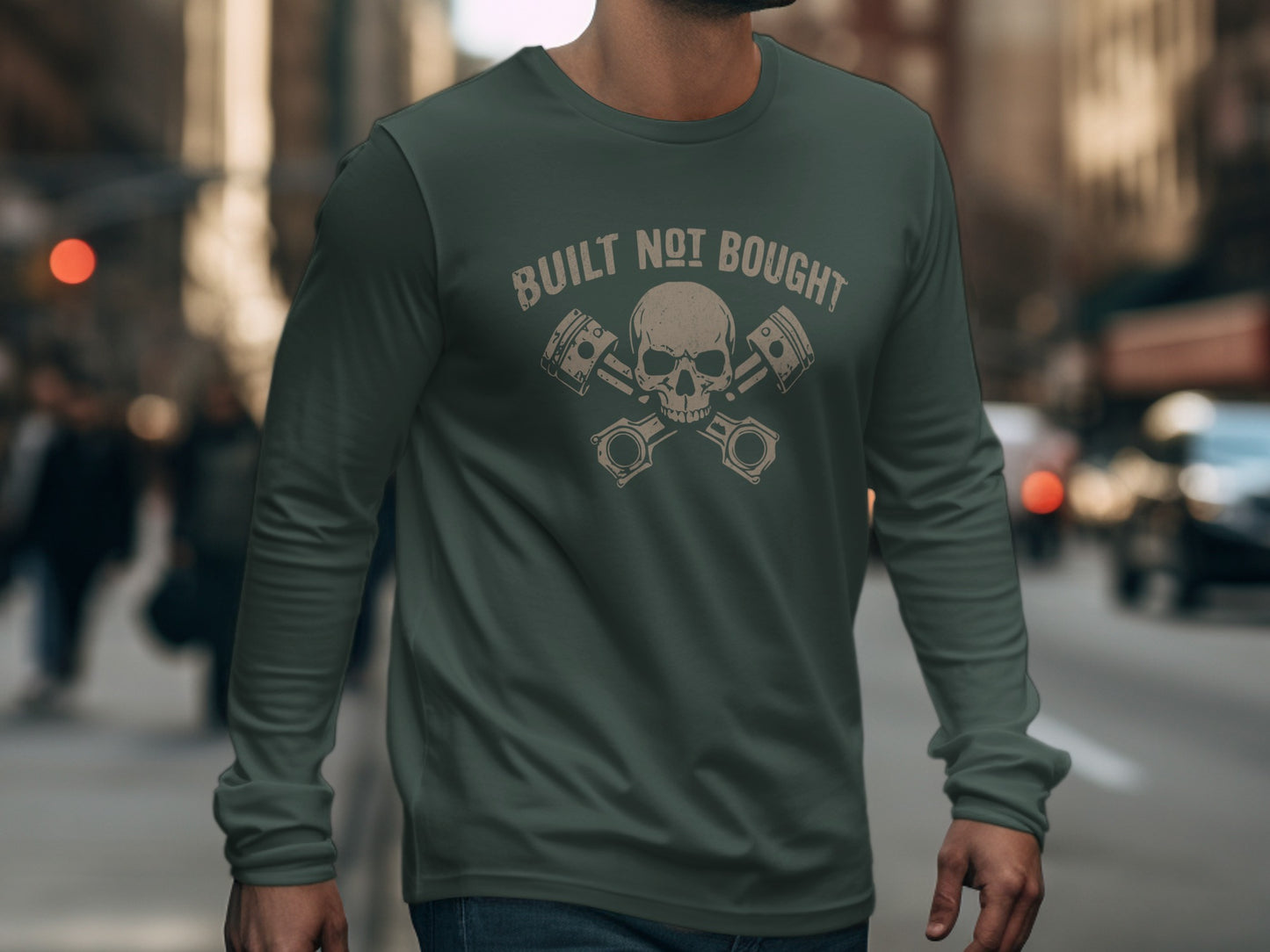 Built Not Bought Skull and Pistons Graphic Shirt Product