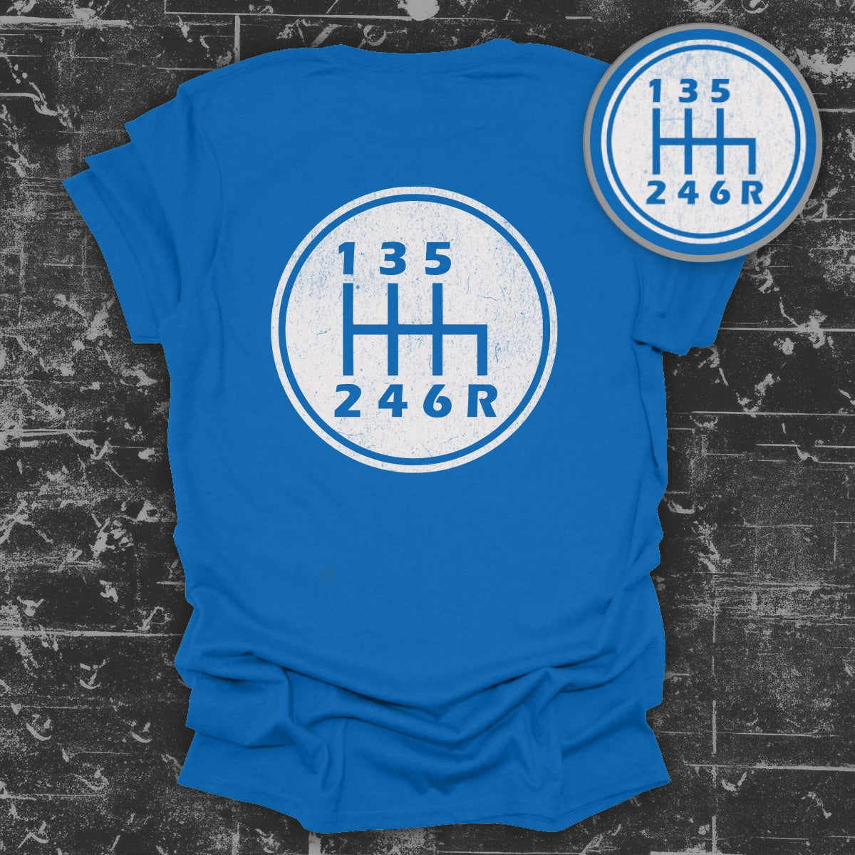 Retro Blue Gear Shift Graphic Tee Shirt