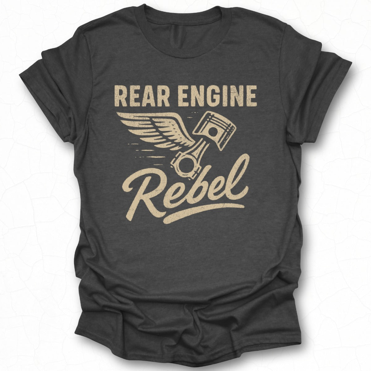 Rear Engine Rebel Graphic Tee with Winged Piston Design