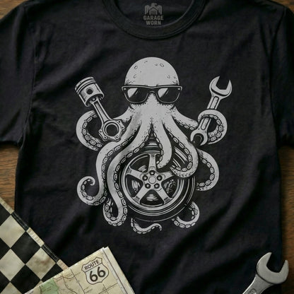 Octopus Mechanic Graphic T-Shirt Illustrated Casual Wear