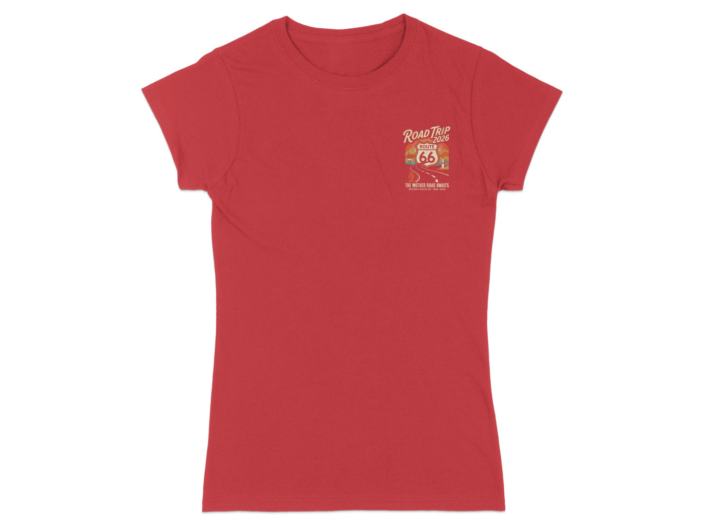 Red t-shirt with Route 66 logo: "Road Trip 1926 - The Mother Road Awaits".