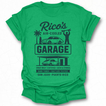 Ricos Air-Cooled Garage Graphic Tee for Car Enthusiasts