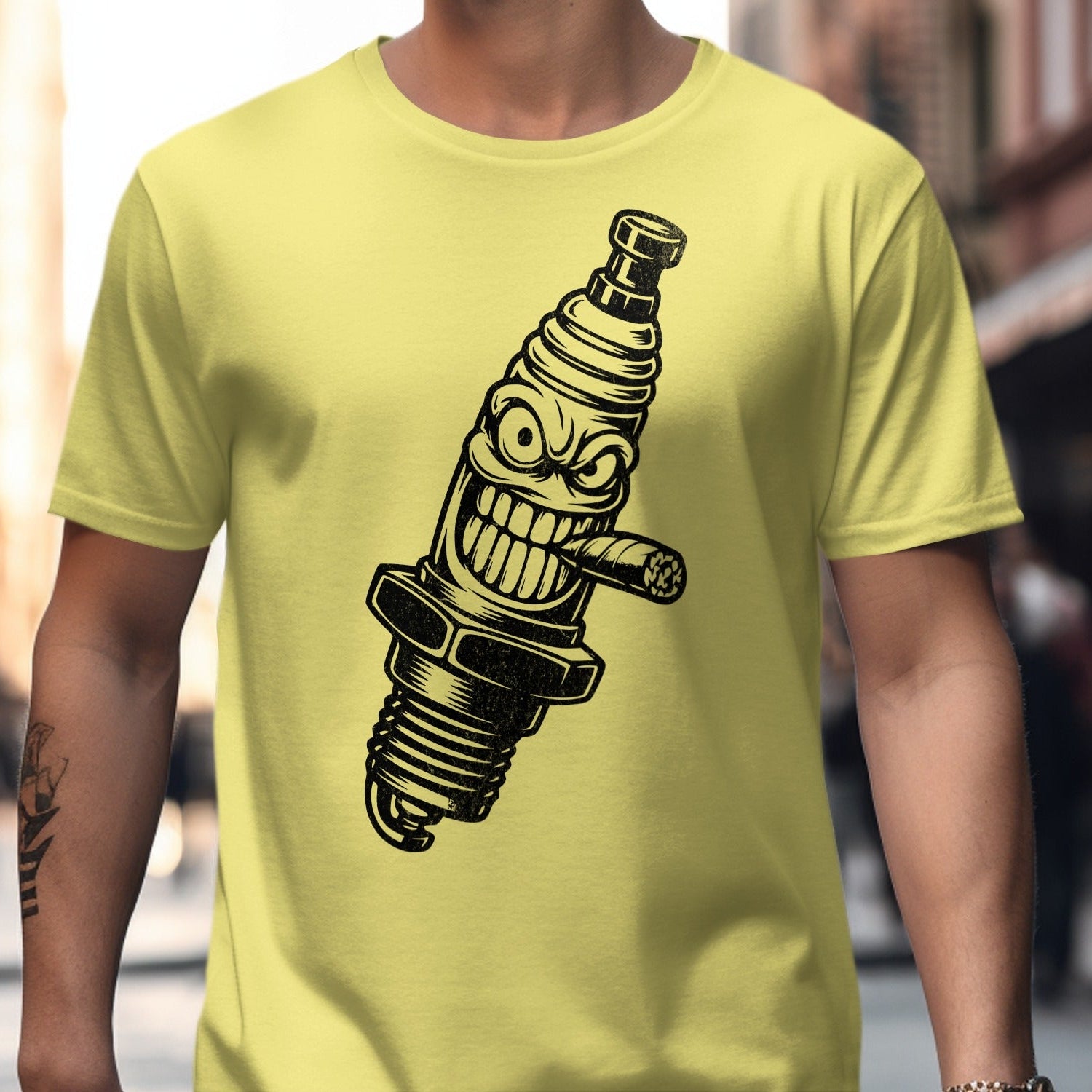 Spark Plug Smoking Cartoon Graphic T-Shirt product type