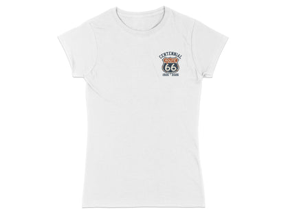 White t-shirt with Route 66 Centennial logo.