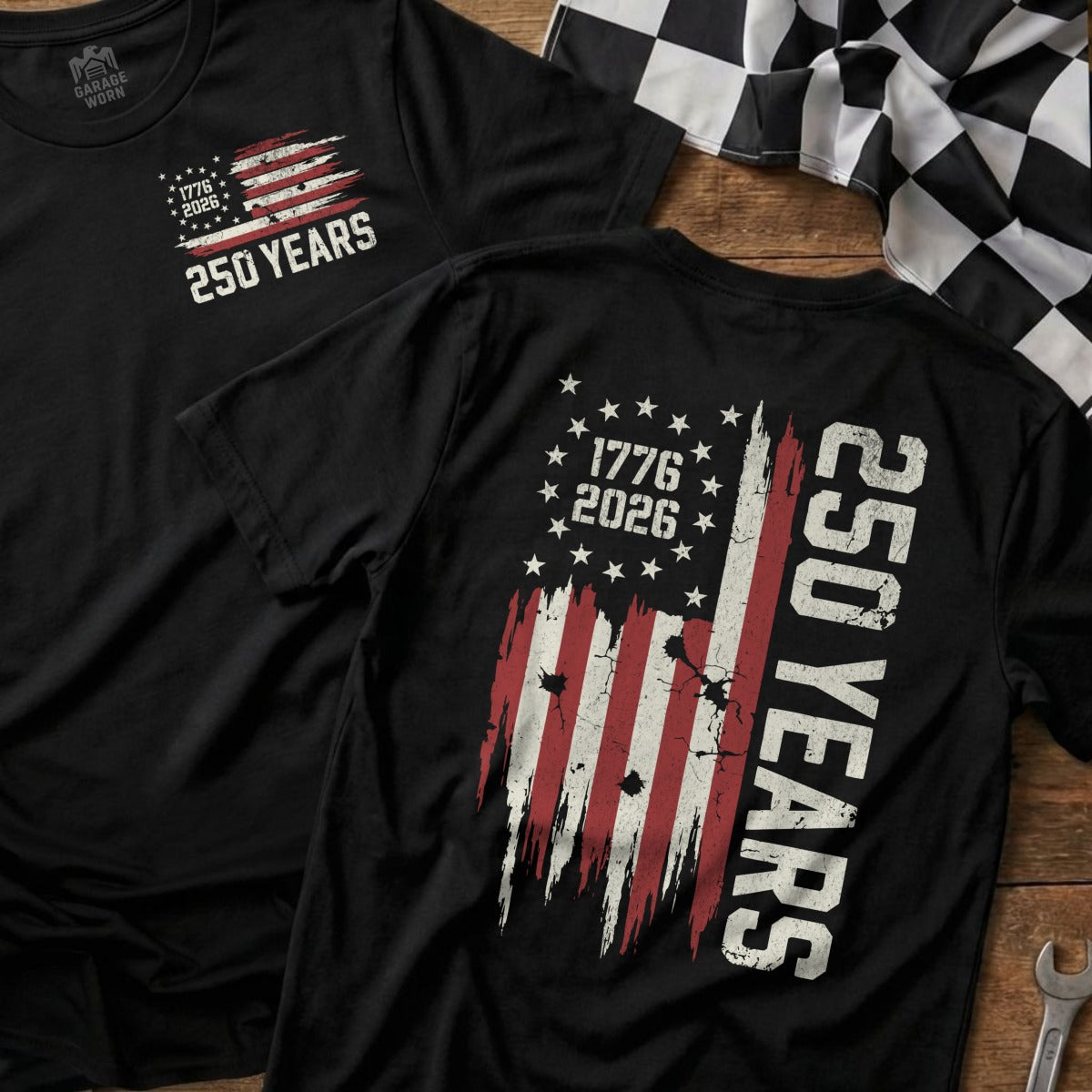 1776 2026 250 Years Distressed Flag T-shirt product type