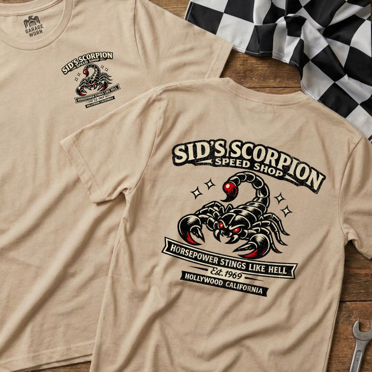 Sid's Scorpion Speed Shop Horsepower Graphic T-Shirt
