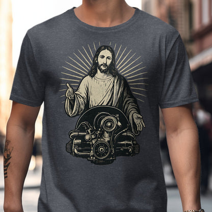 Jesus with Car Engine Graphic T-Shirt product type