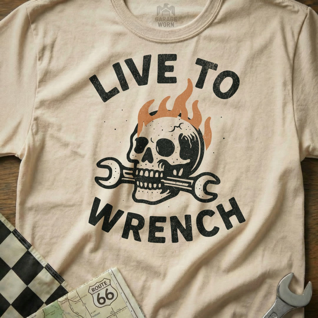 Live to Wrench Skull and Flames T-Shirt