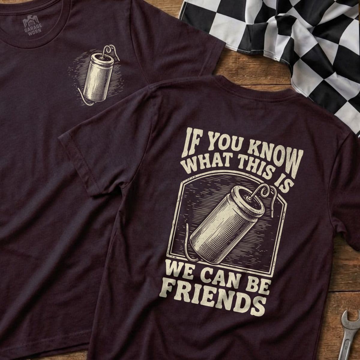 T-shirt with dynamite graphic and "IF YOU KNOW WHAT THIS IS WE CAN BE FRIENDS" text.