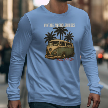 Long-sleeve shirt with a vintage van and palm trees graphic and text.