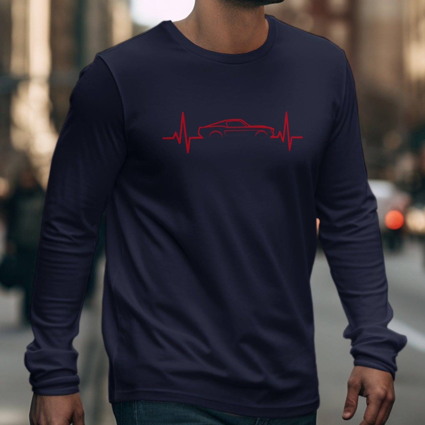 Stylish Car and Heartbeat Graphic Long Sleeve Shirt
