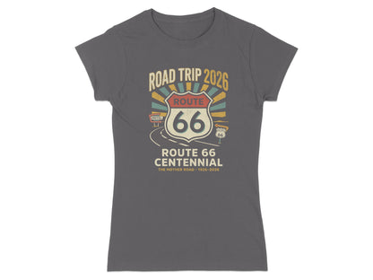 T-shirt with Route 66 Centennial design, "Road Trip 2026".