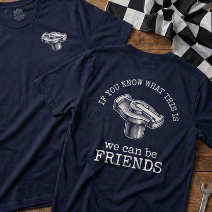 Navy t-shirts with a spark plug graphic and text reading "IF YOU KNOW WHAT THIS IS we can be FRIENDS".