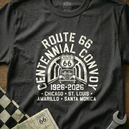 Route 66 Centennial Convoy 1926-2026 t-shirt design.