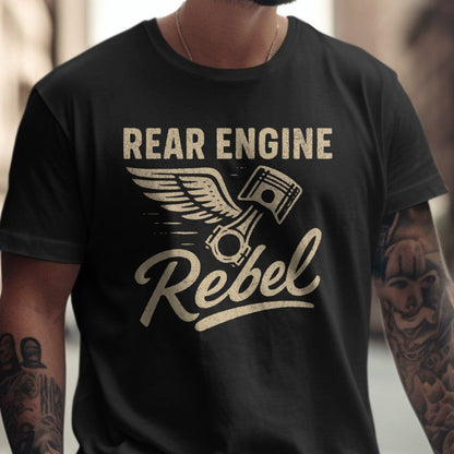 Rear Engine Rebel Graphic T-Shirt for Automotive Enthusiasts