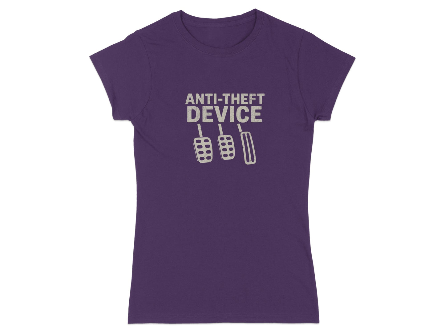 Purple t-shirt with "ANTI-THEFT DEVICE" and pedal graphics.