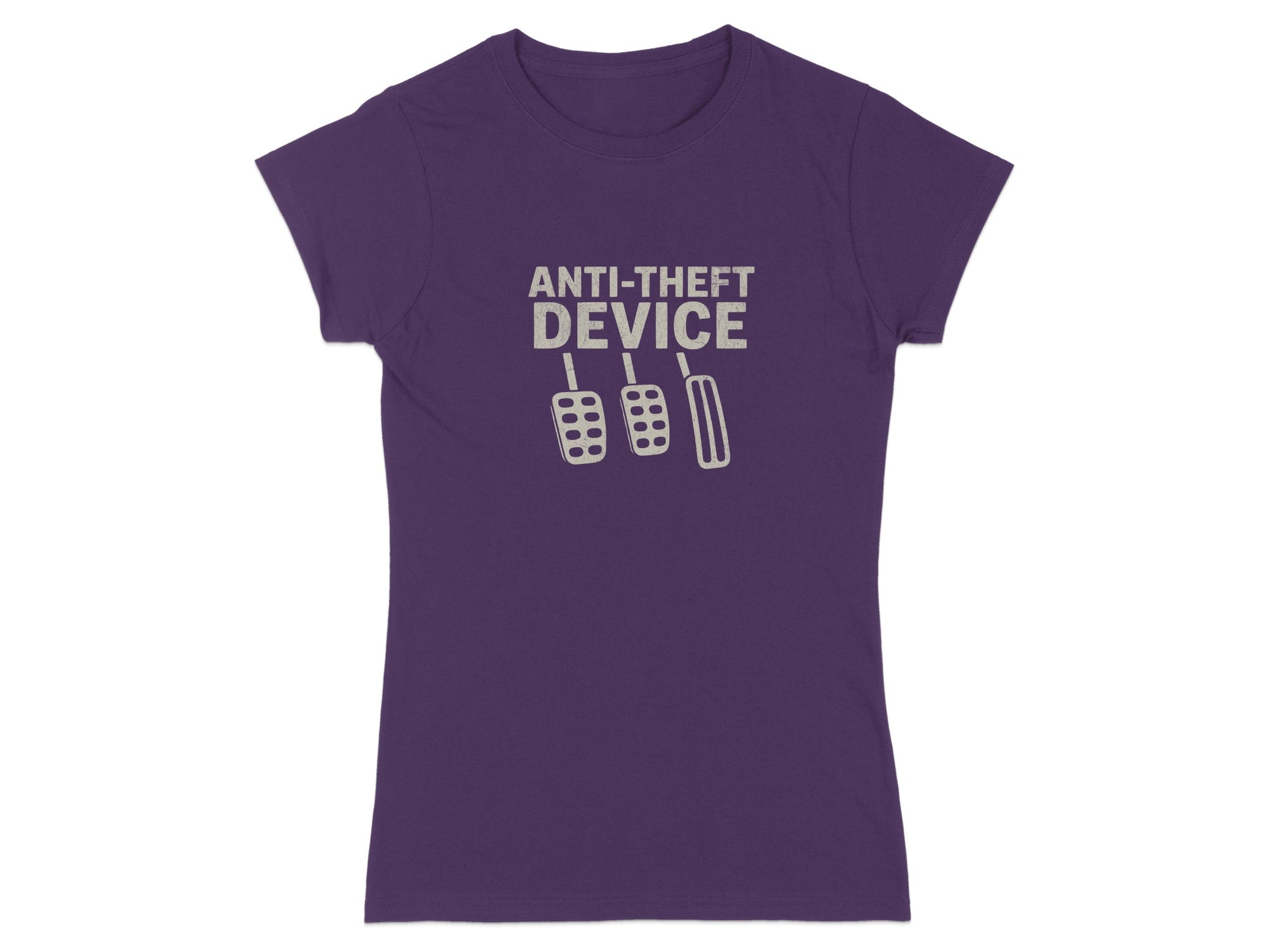 Purple t-shirt with "ANTI-THEFT DEVICE" and pedal graphics.