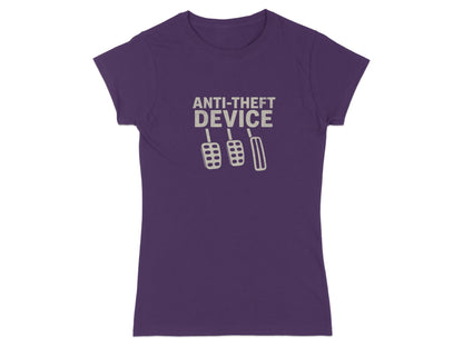 Purple t-shirt with "ANTI-THEFT DEVICE" and pedal graphics.
