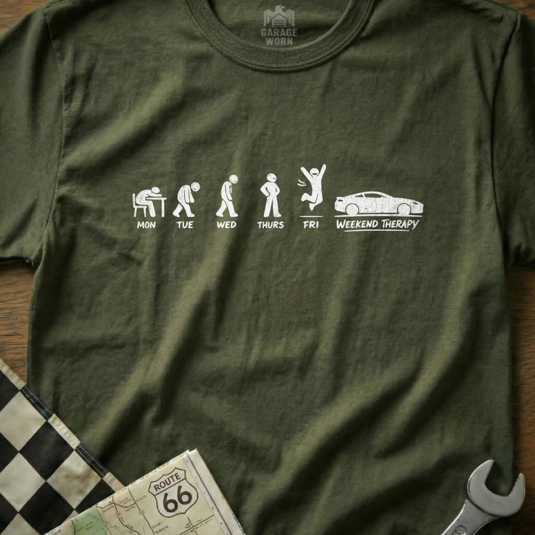 Funny Weekend Therapy Car Lovers T-Shirt Ideal for Fridays