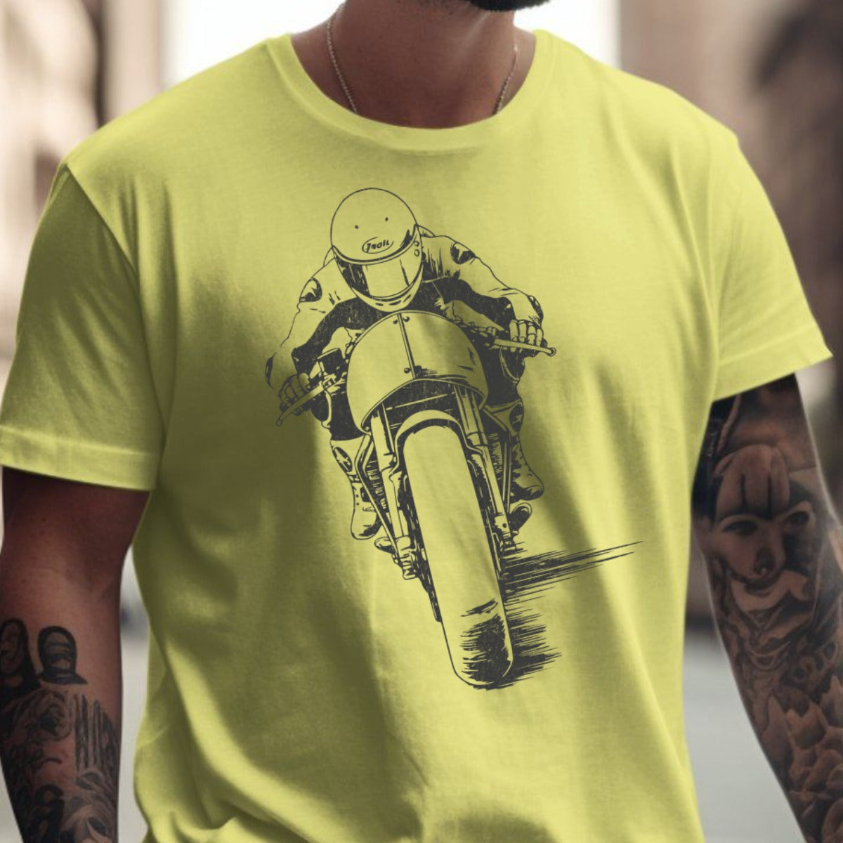 Motorcycle Racer Graphic Design Yellow Tee Shirt product
