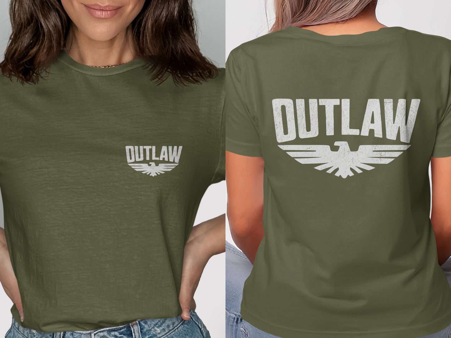Outlaw Eagle Graphic Print Olive Green Shirt product