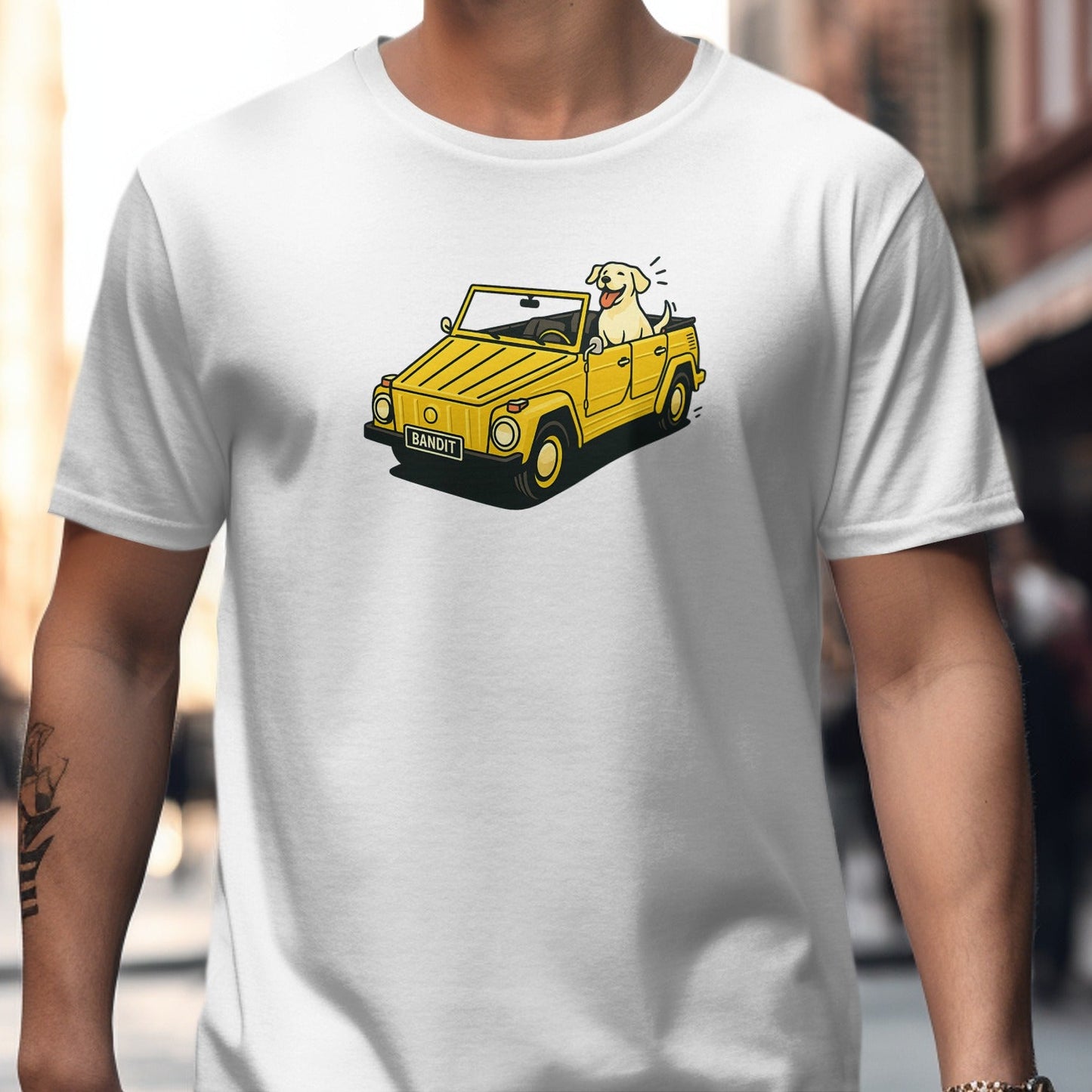 Yellow Car with Dog Graphic T-Shirt product type