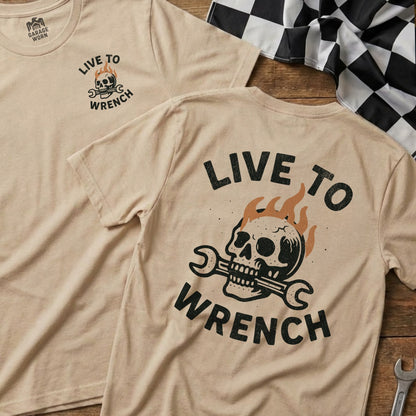 Live To Wrench Skull Graphic Tee Shirt