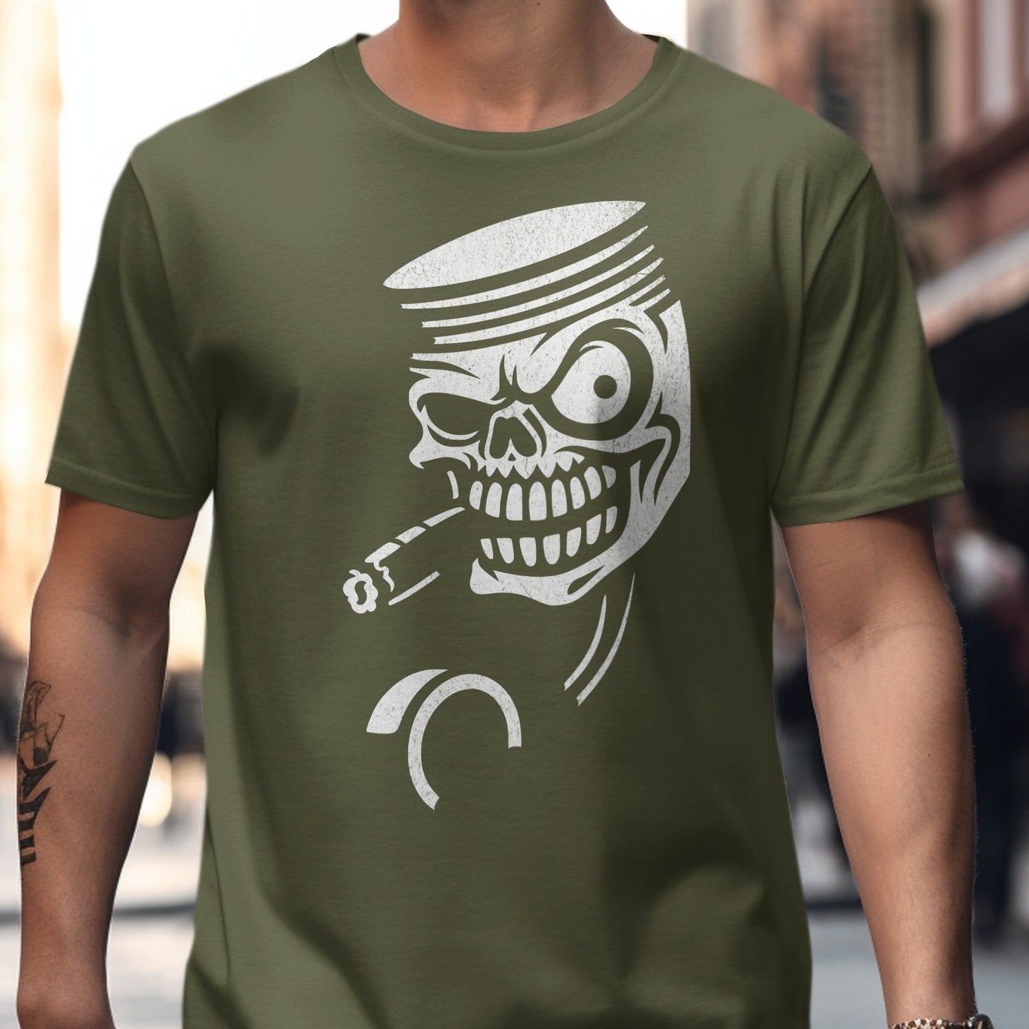 Cartoon Skull with Cigarette Graphic T-Shirt product