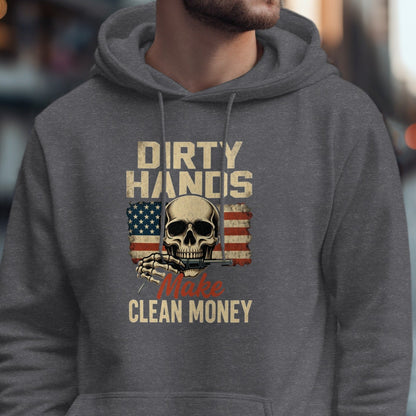 Dirty Hands Make Clean Money Skull Graphic Hoodie