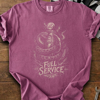 A snake coils around a gas pump with "Full Service" text.