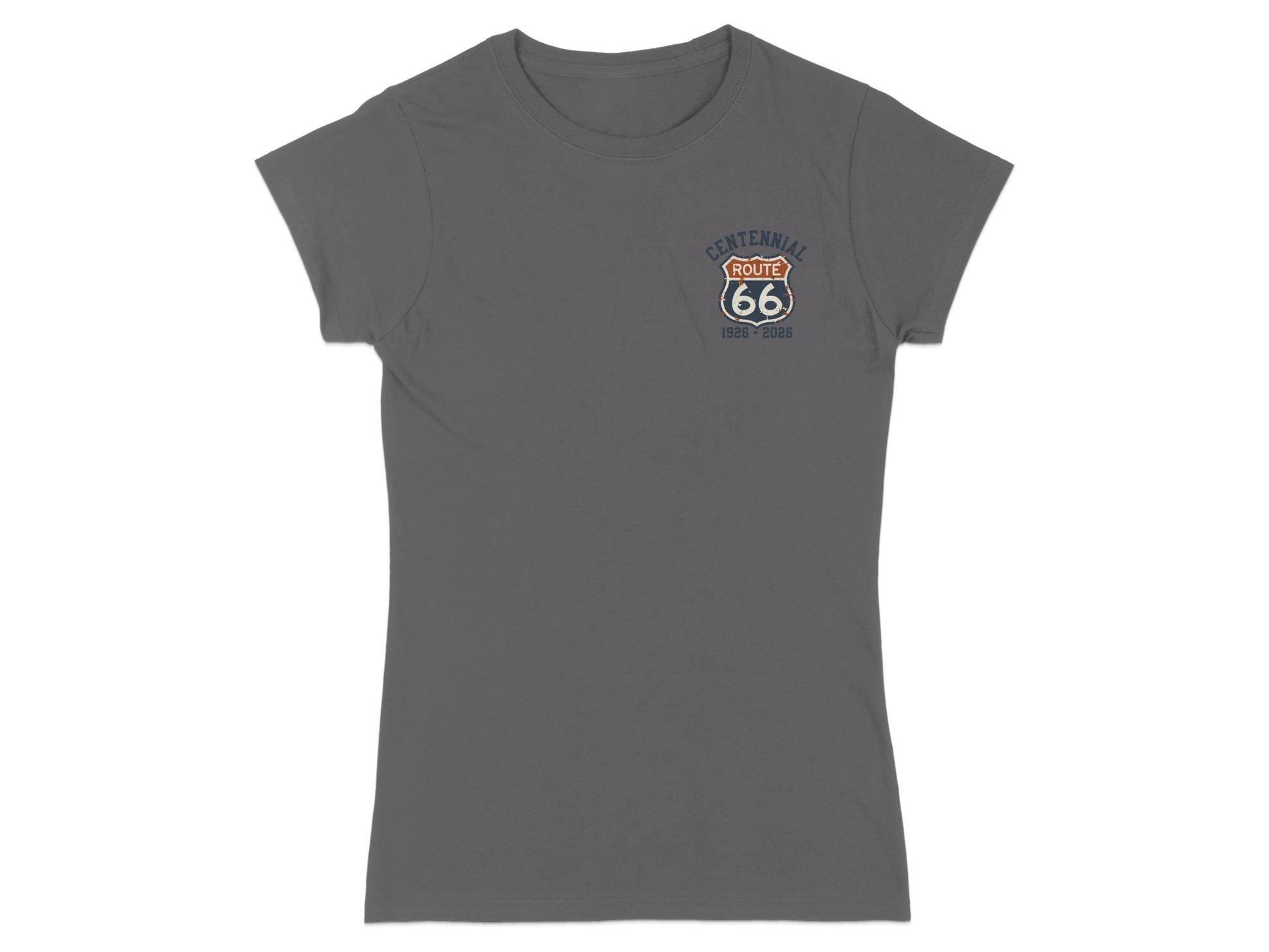 Dark grey t-shirt with Route 66 centennial logo and dates 1926-2026.
