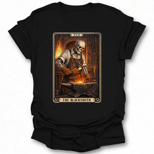 The Blacksmith Skeleton Art Tarot Card T-Shirt