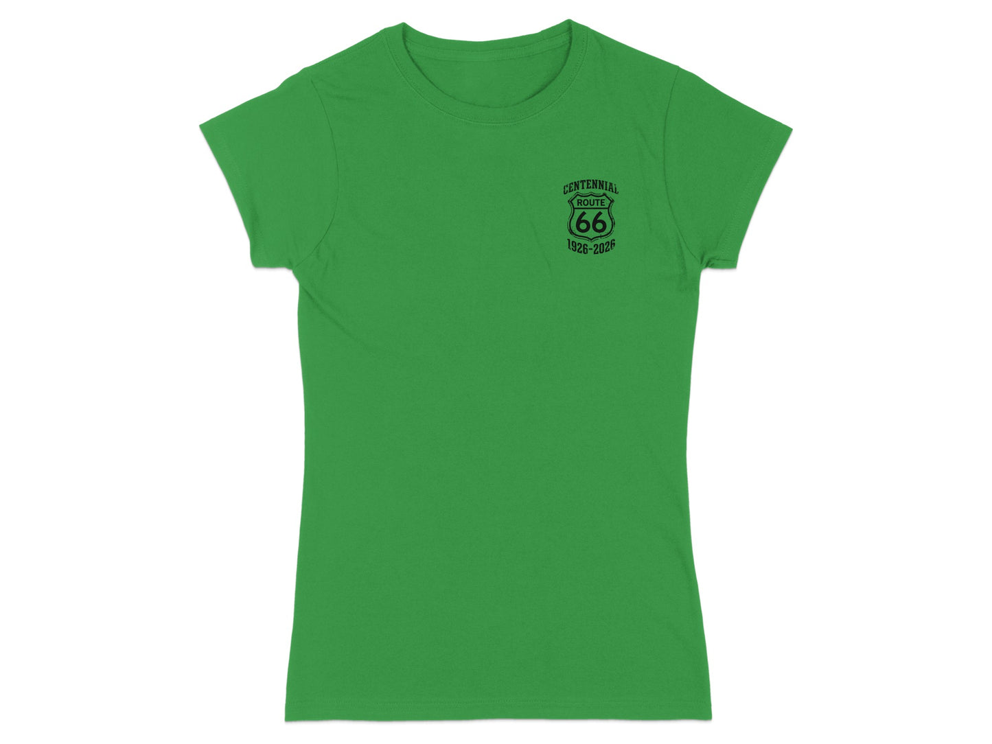 Green t-shirt with Route 66 Centennial logo.