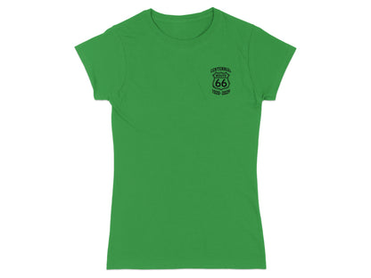 Green t-shirt with Route 66 Centennial logo.