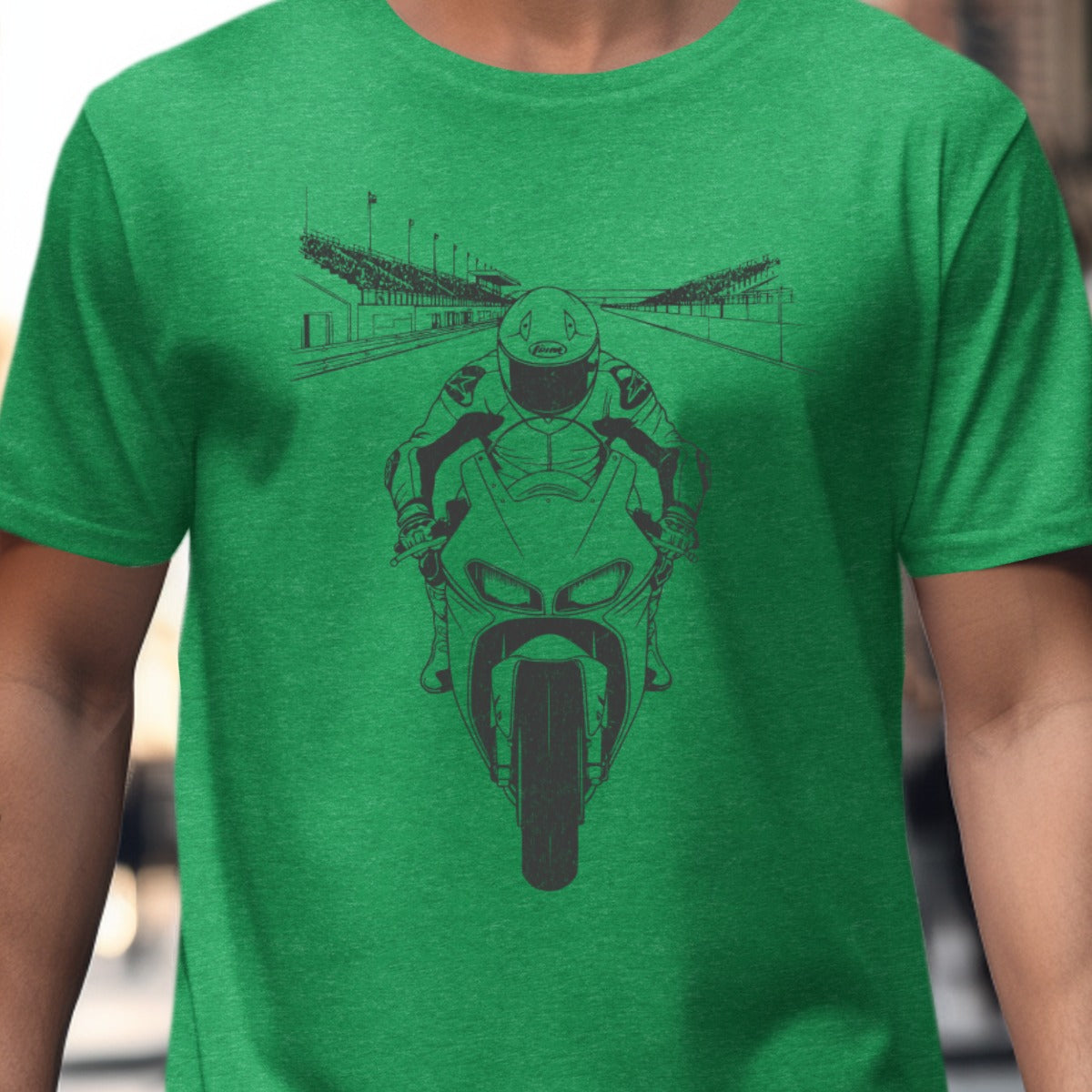 Racing Motorcycle Illustration on Green T-Shirt product